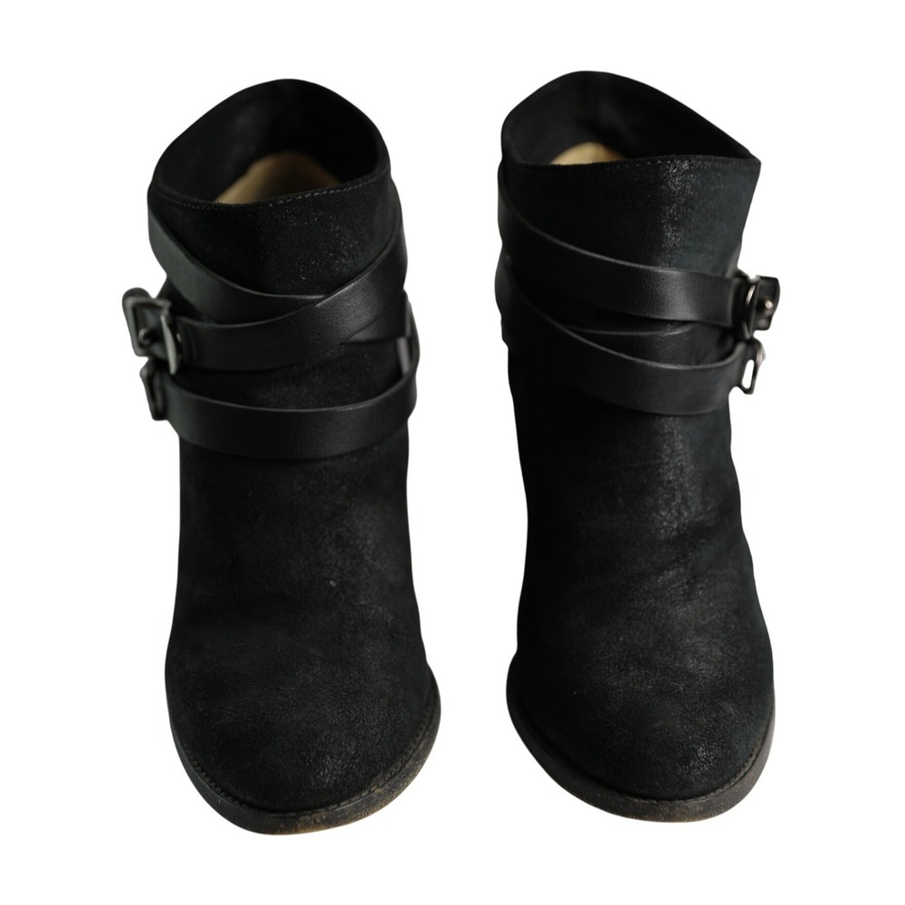 Jimmy‎ Choo Black Suede Double Buckle Wrap Ankle Boots Made in Italy Size 39